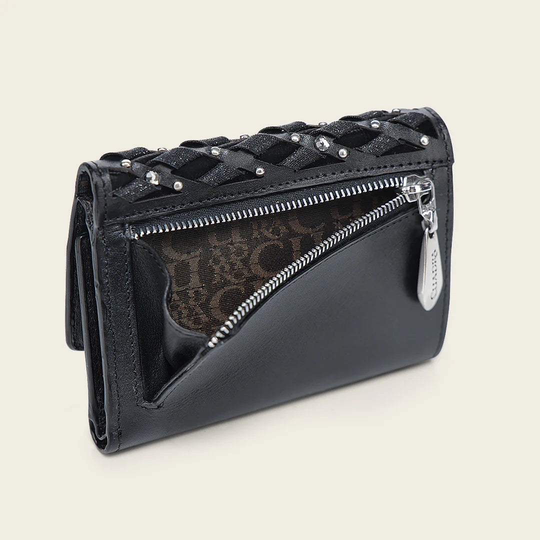 BD259RS - Cuadra black casual fashion trifold wallet for woman