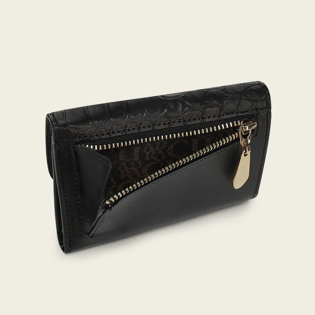 BD266AL - Cuadra black casual fashion trifold alligator wallet for woman