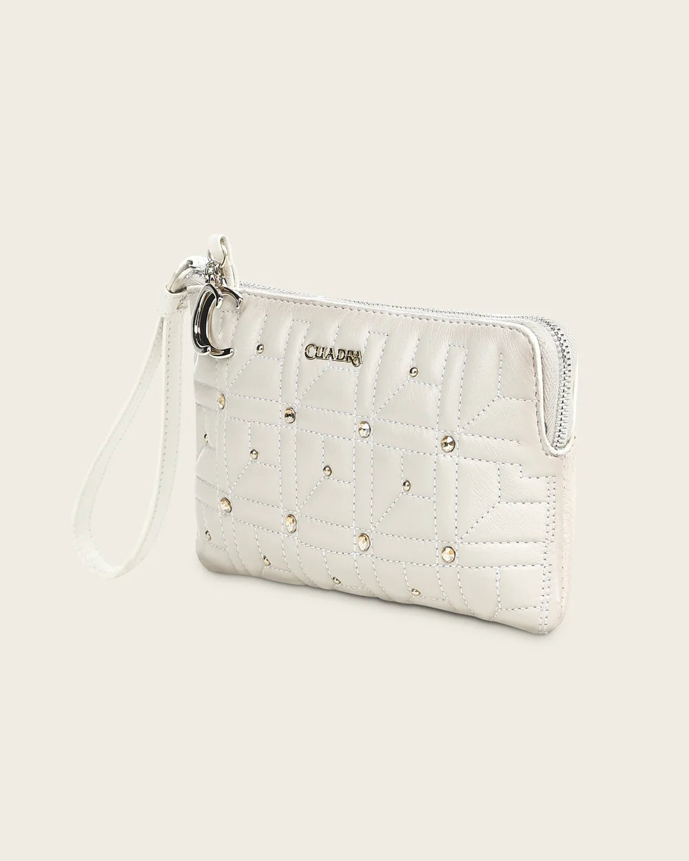 BD271CO - Cuadra white lambskin Swarovski crystal wristlet wallet for women