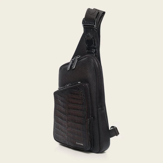 BOC44FY - Cuadra Brown Casual Caiman Leather Bag for Men