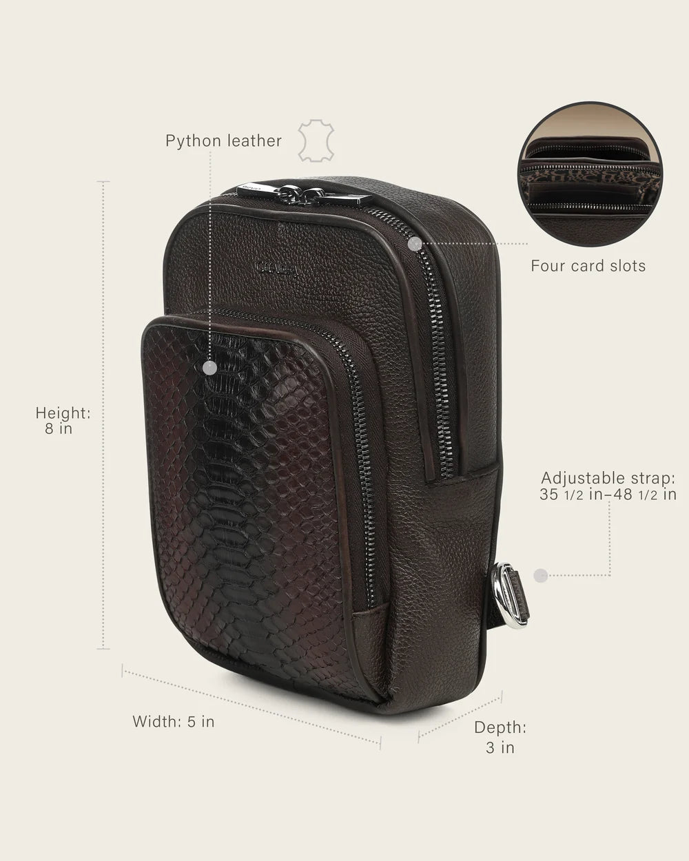 BOC54PH - Cuadra brown casual fashion python crossbody sling bag for men
