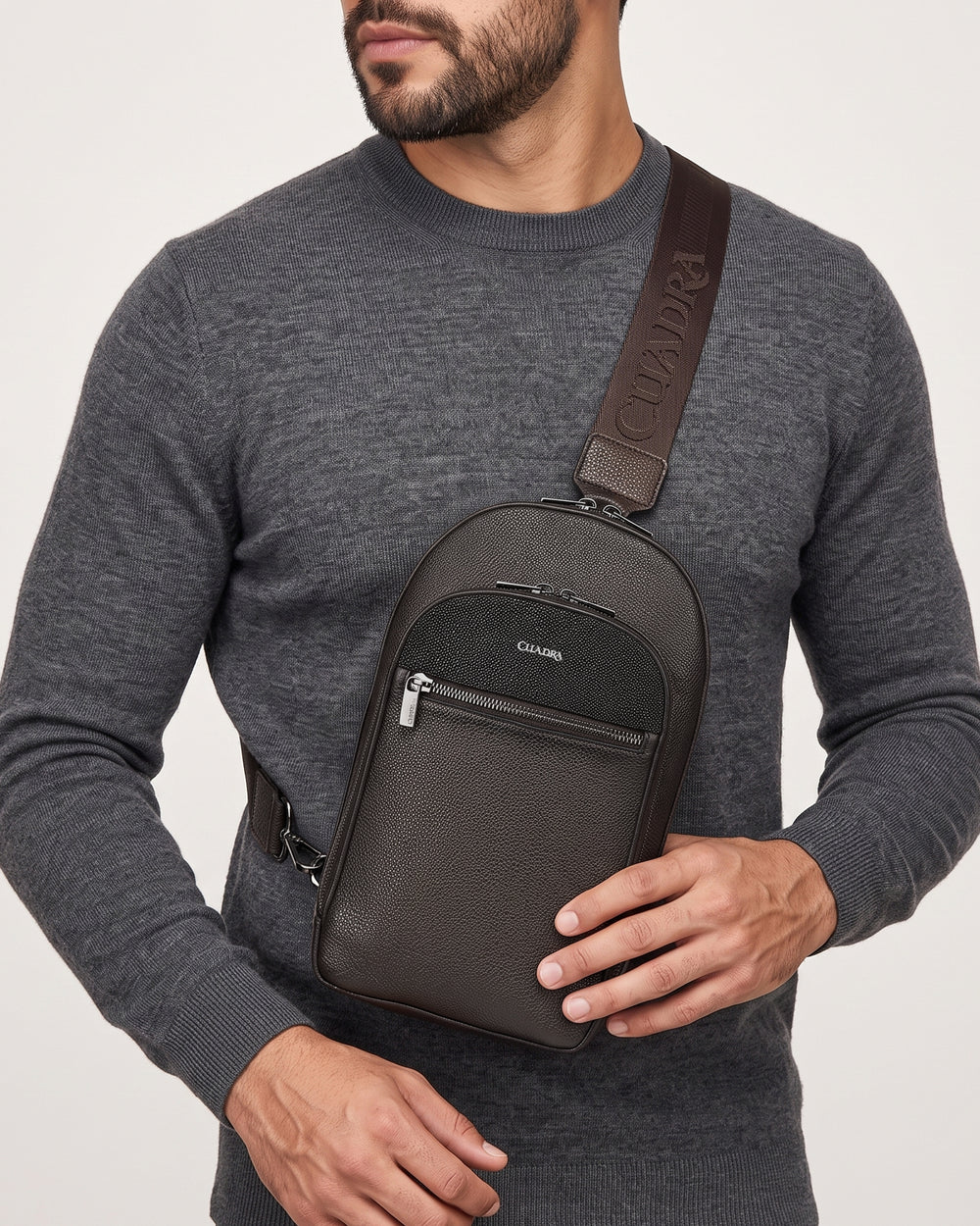 BOC64MA - Cuadra Brown Casual Fashion Stingray Sling Bag for Men