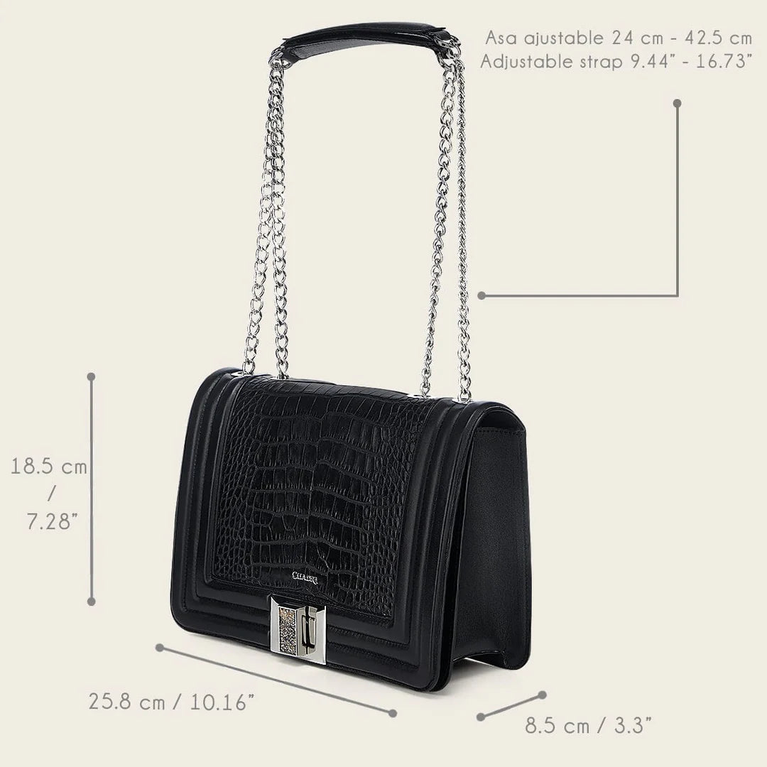 BOD3EAL - Cuadra Black Dress Fashion Alligator Leather Purse for Women
