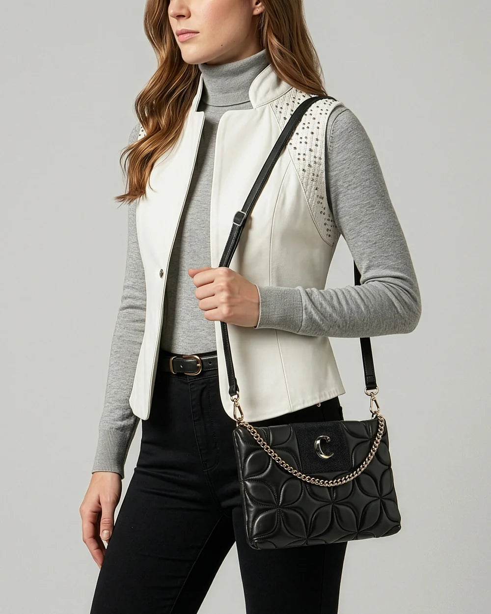 BOD3NMA - Cuadra Black Quilted Stingray Crossbody Bag for Women