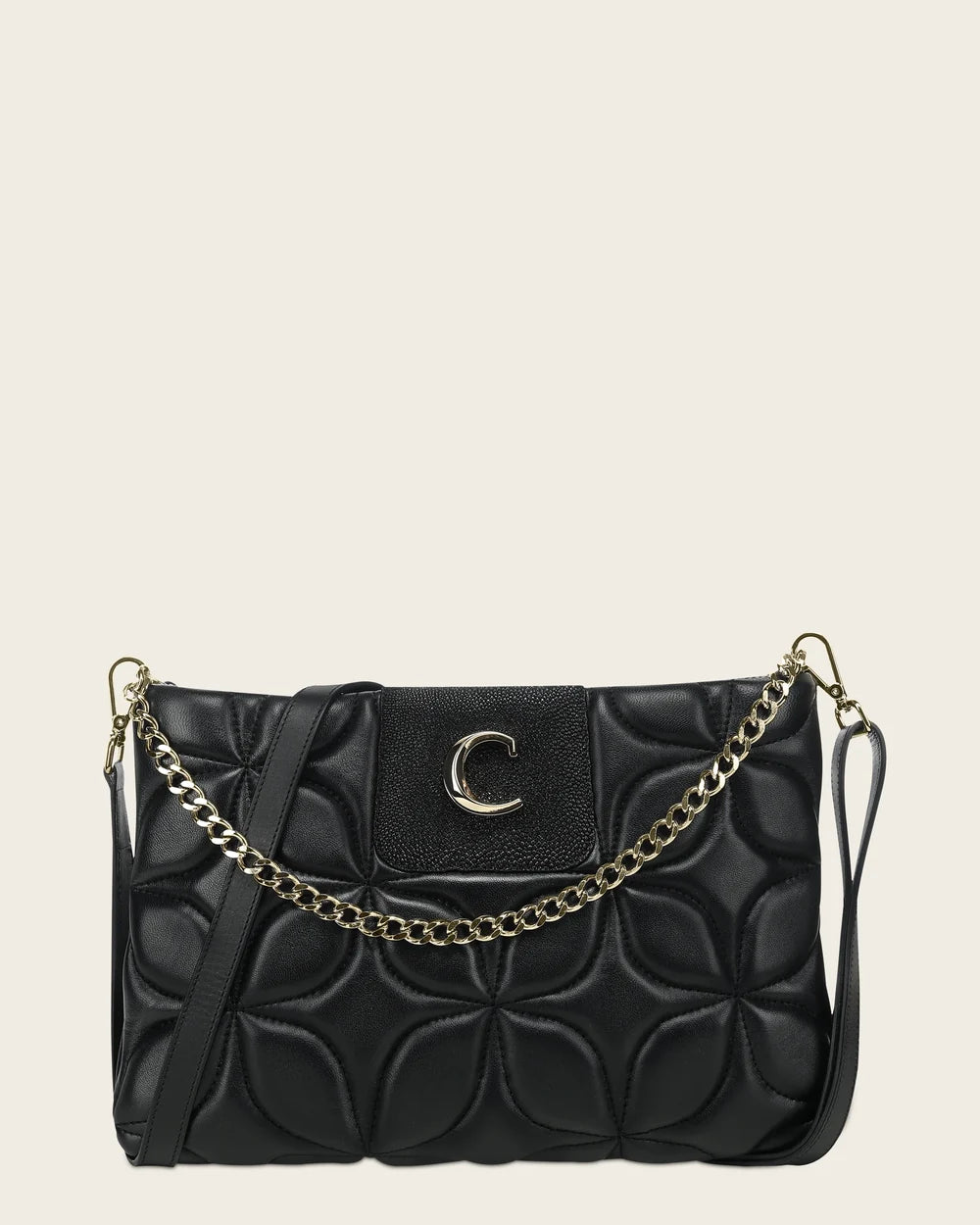 BOD3NMA - Cuadra Black Quilted Stingray Crossbody Bag for Women