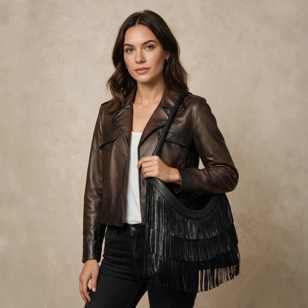 BOD4ZRS - Cuadra black western fringe leather hobo handbag for women