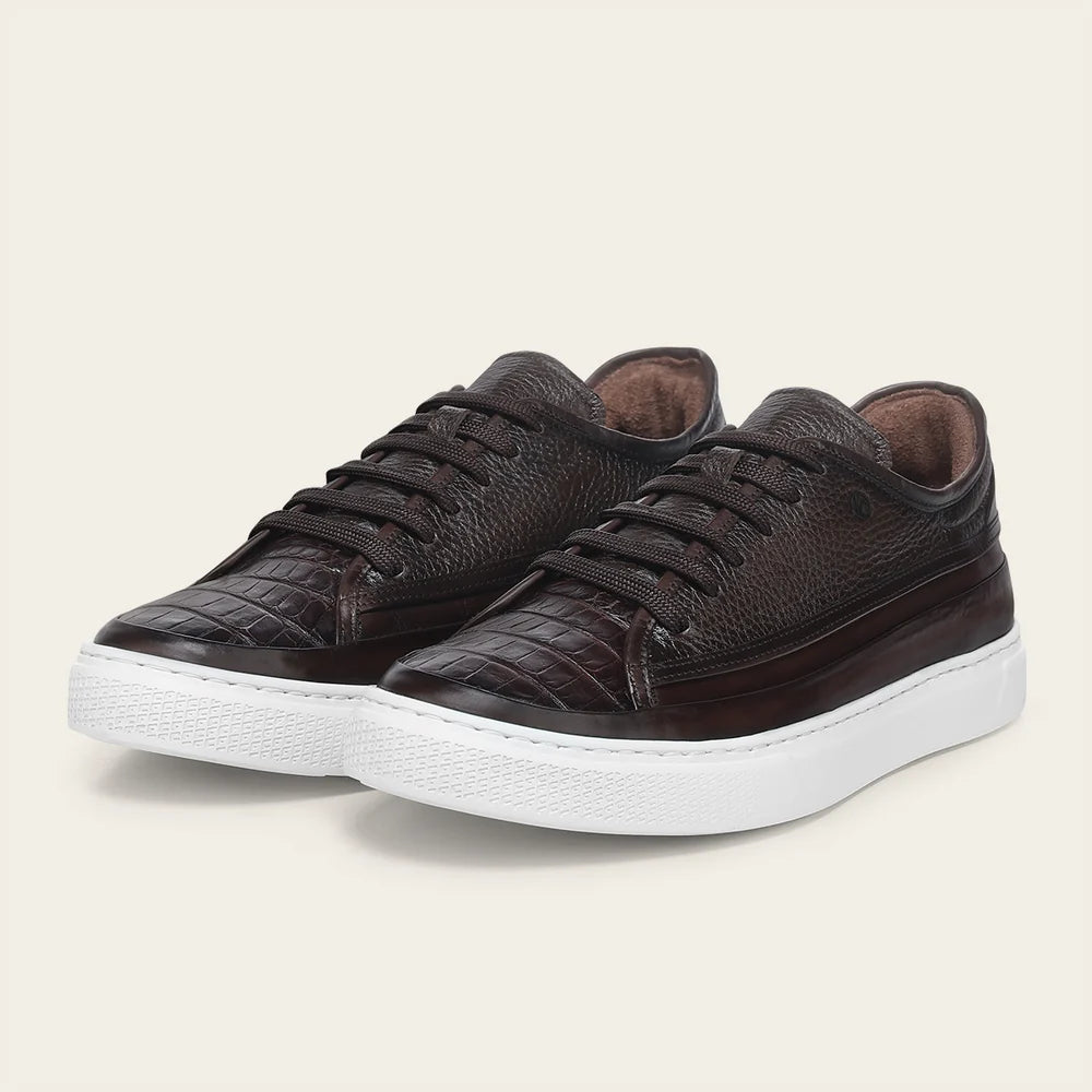 C46LPBI - Cuadra Brown Genuine Alligator Leather Sneakers for Men
