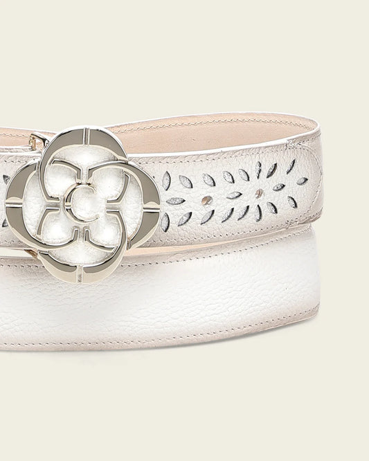 CDA47RS - Cuadra white western cowgirl leather belt for women