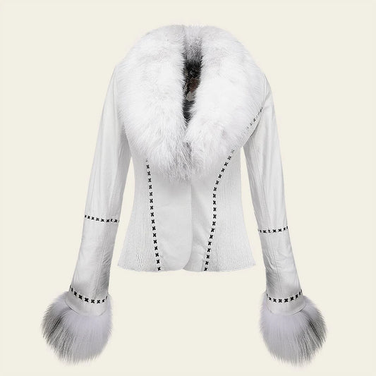 CLEOZT - White women coat with fox fur