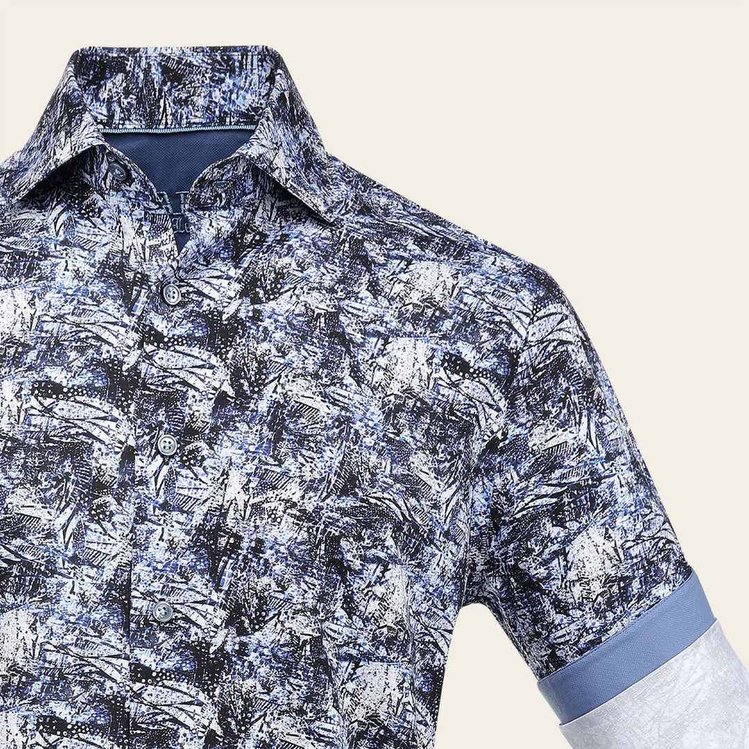 CM02615 - Cuadra Indigo Fashion Casual Washed Linen Abstract Shirt