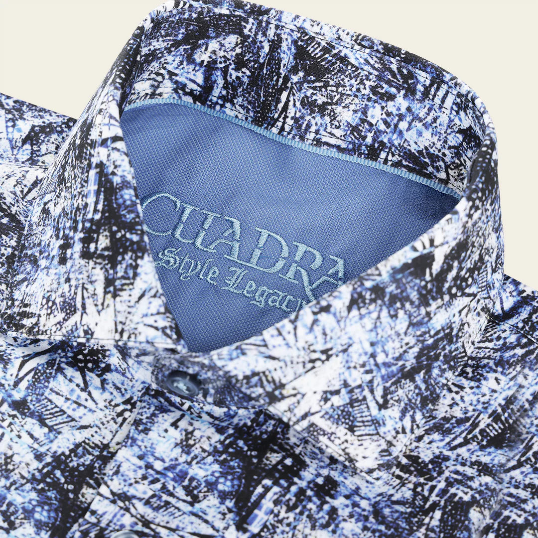 CM02615 - Cuadra Indigo Fashion Casual Washed Linen Abstract Shirt