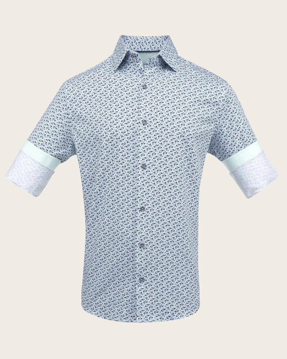 CM03050 - Cuadra aqua geometric micro print fashion shirt for men