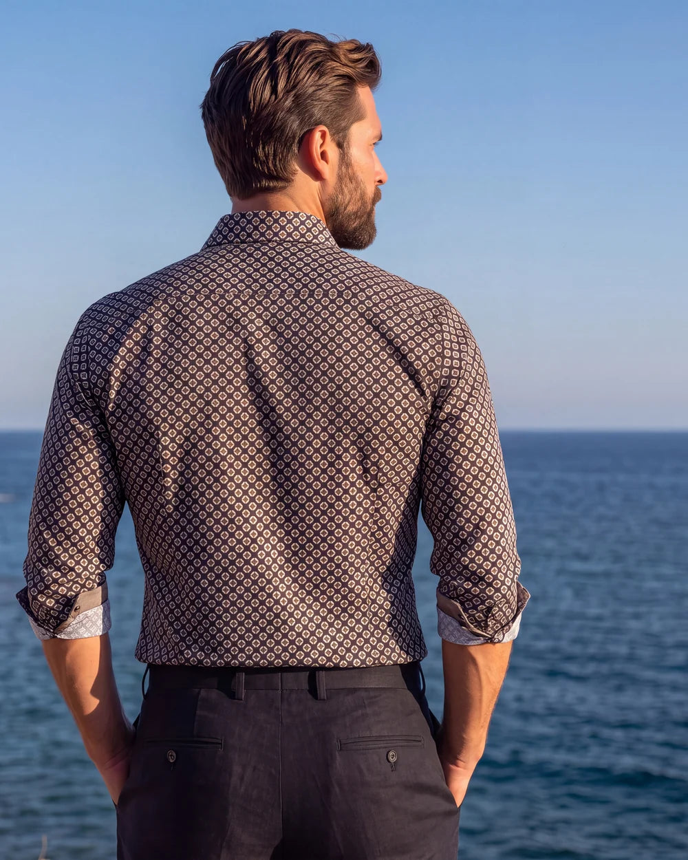 CM04117 - Cuadra brown medallion print long sleeve shirt for men