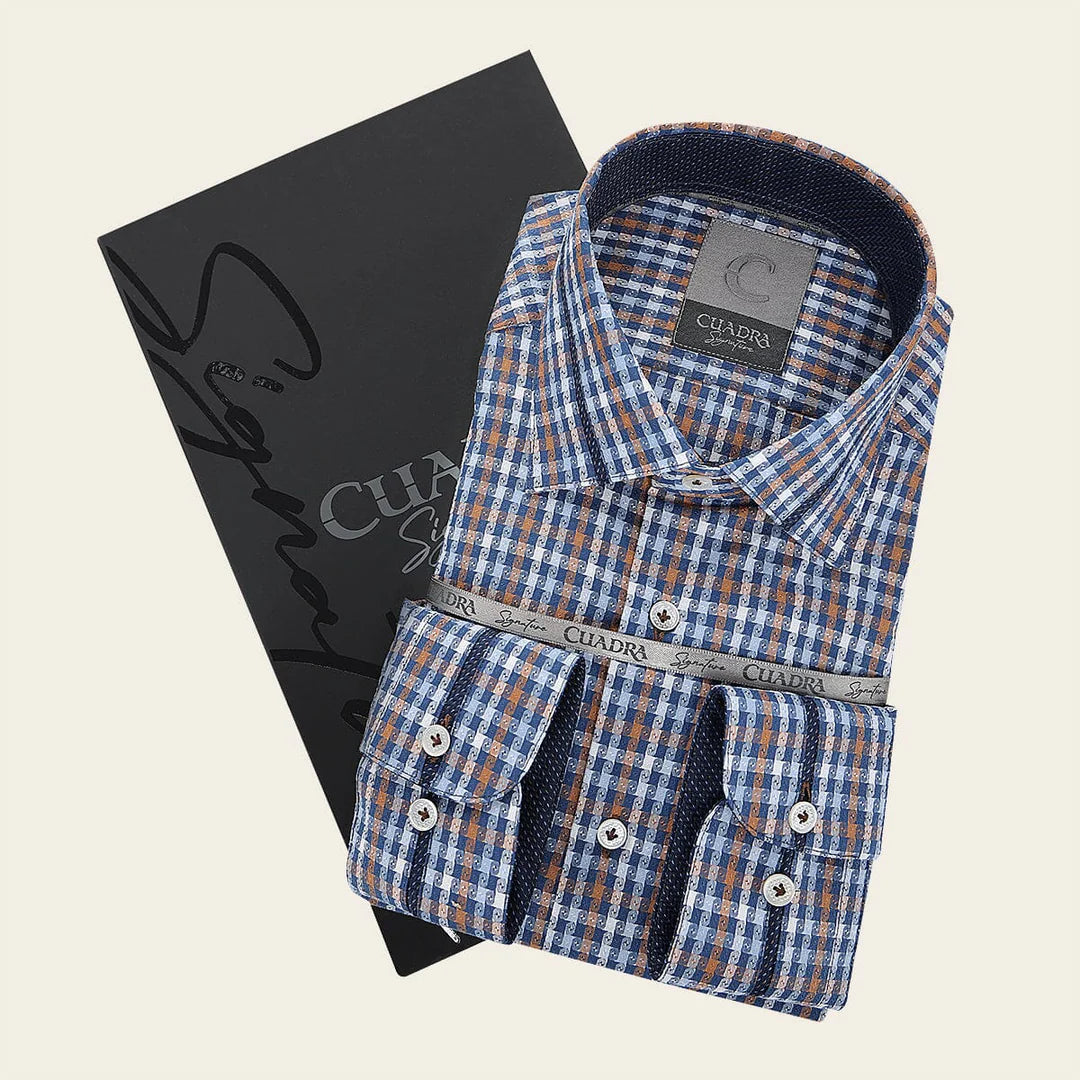 CM0S357 - Cuadra Signature Indigo Fashion Soft Cotton Abstract Shirt