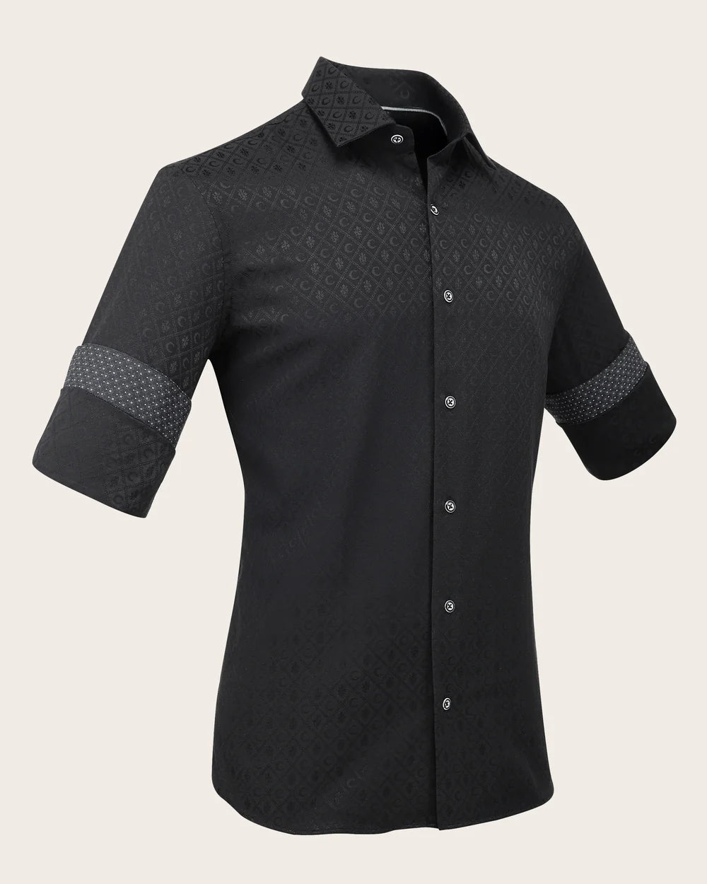 CM10812 - Cuadra Men's Black Tonal Jacquard Monogram Long Sleeve Shirt
