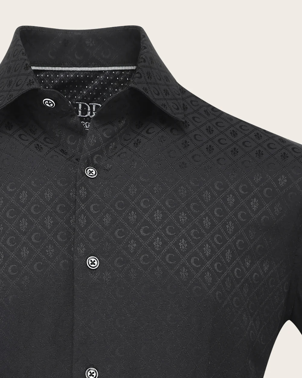 CM10812 - Cuadra Men's Black Tonal Jacquard Monogram Long Sleeve Shirt