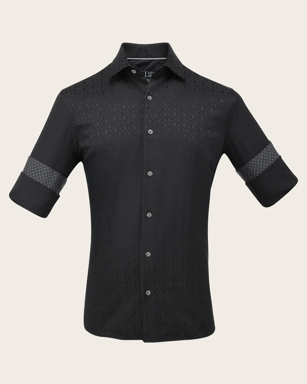 CM10812 - Cuadra Men's Black Tonal Jacquard Monogram Long Sleeve Shirt