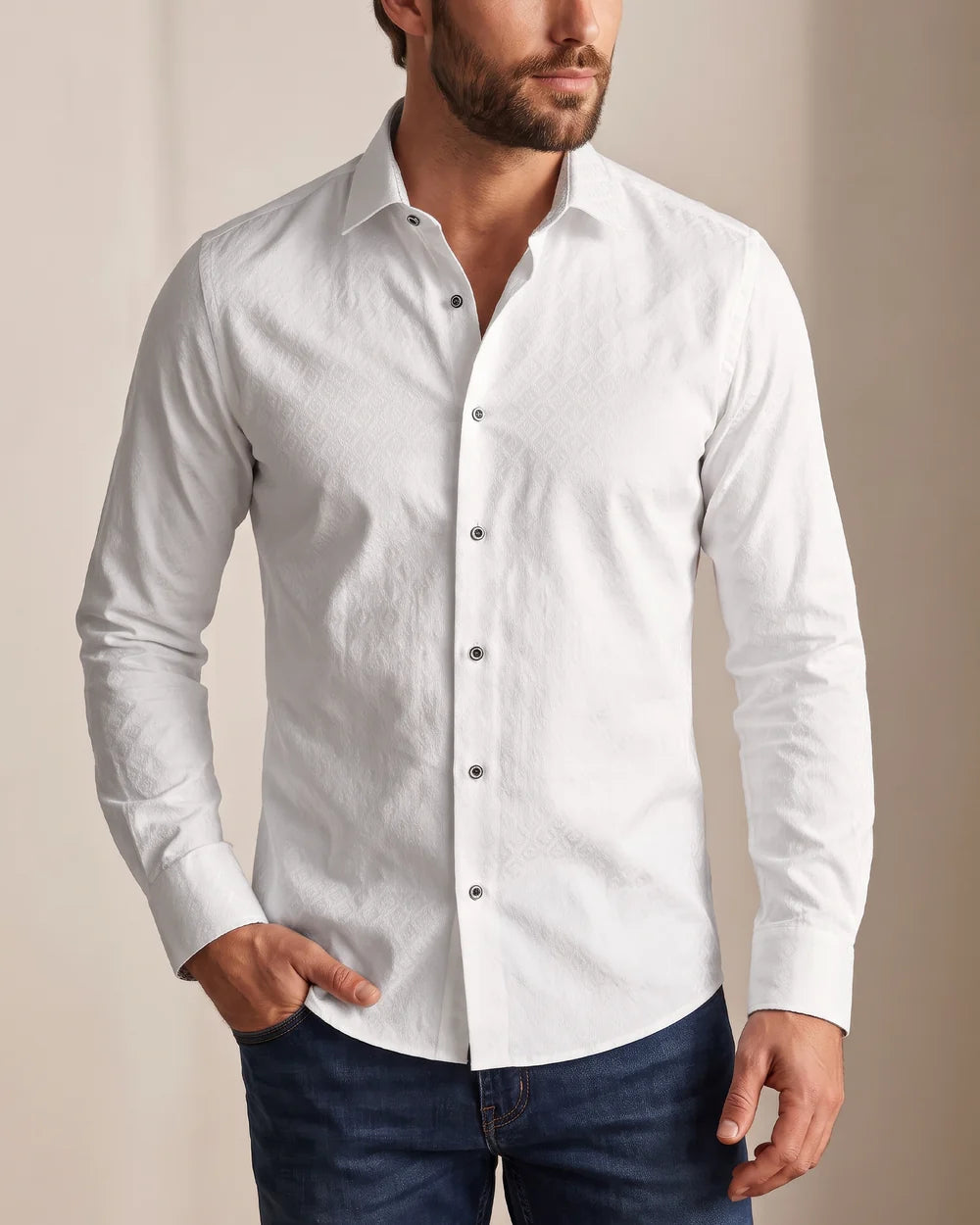 CM10813 - Cuadra white monogram jacquard long sleeve shirt for men