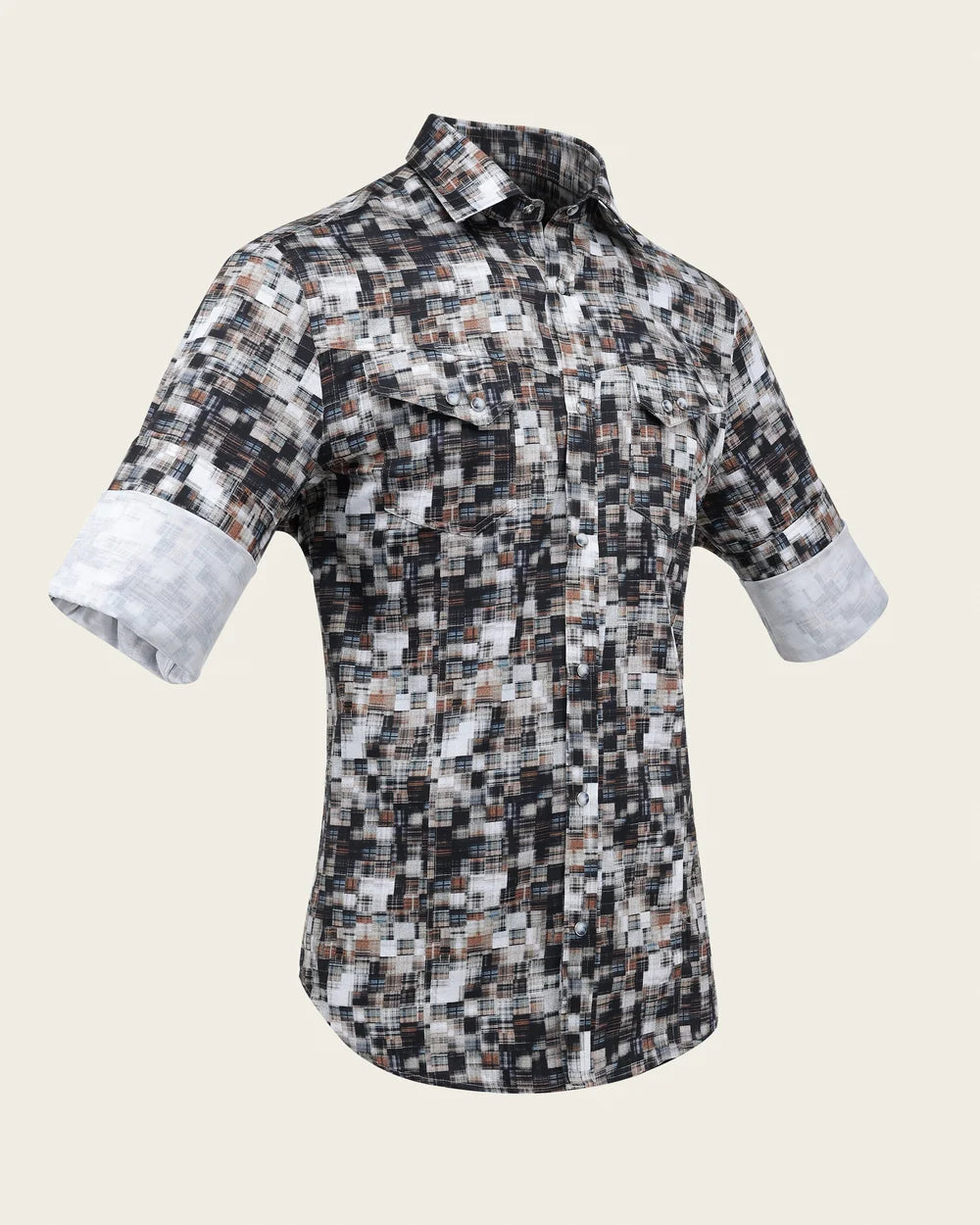 CMC0100 - Cuadra camel pixel print western snap shirt for men