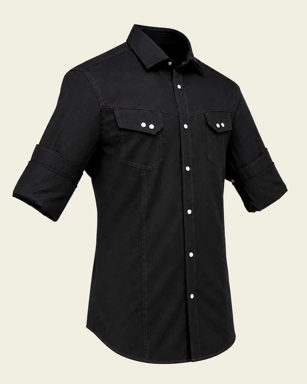 CMC0700 - Cuadra black western snap shirt with red contrast stitching for men