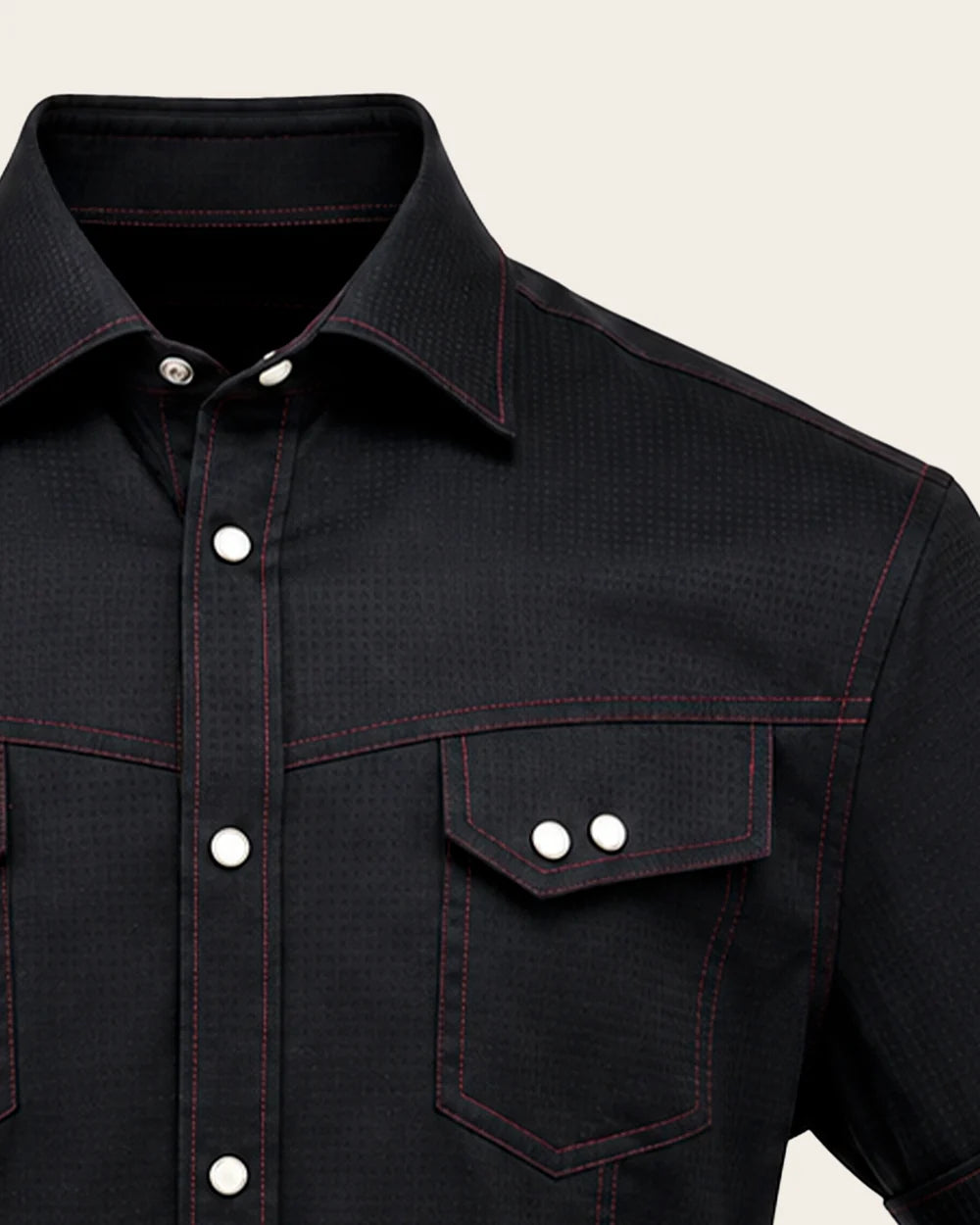 CMC0700 - Cuadra black western snap shirt with red contrast stitching for men