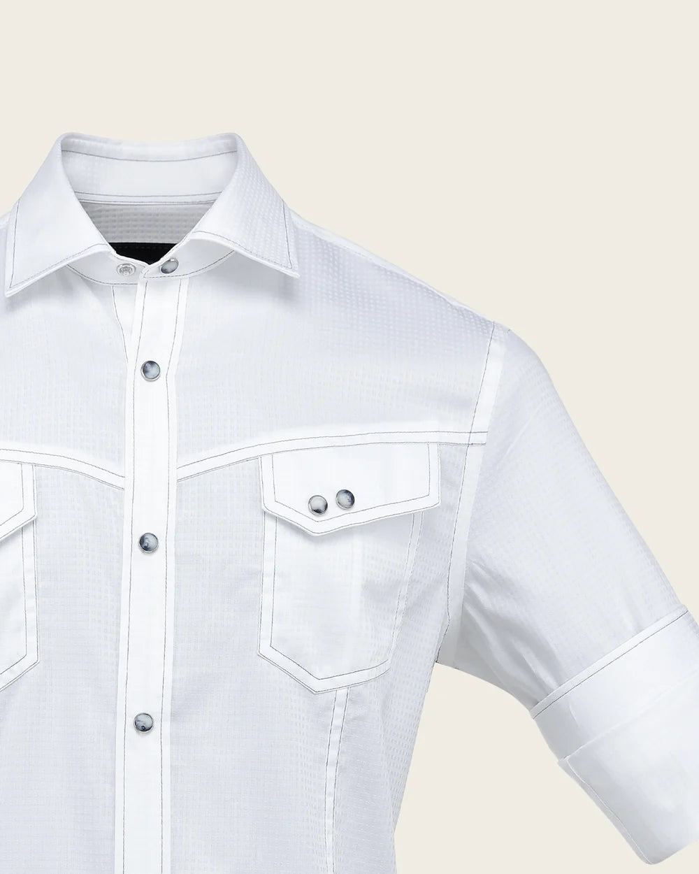 CMC0800 - Cuadra white textured western snap shirt for men