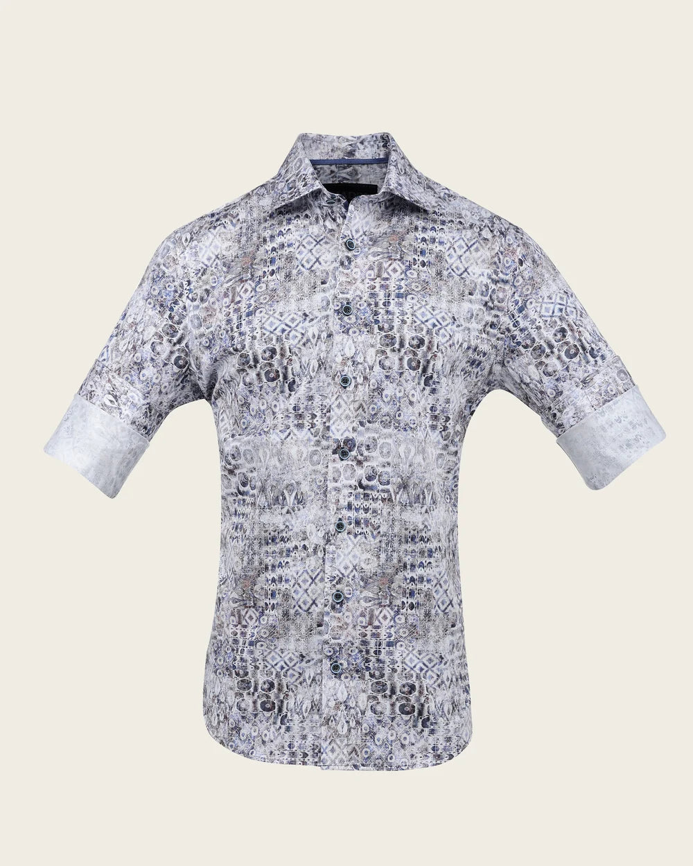 CMC1200 - Cuadra gray and navy mosaic print fashion shirt for men