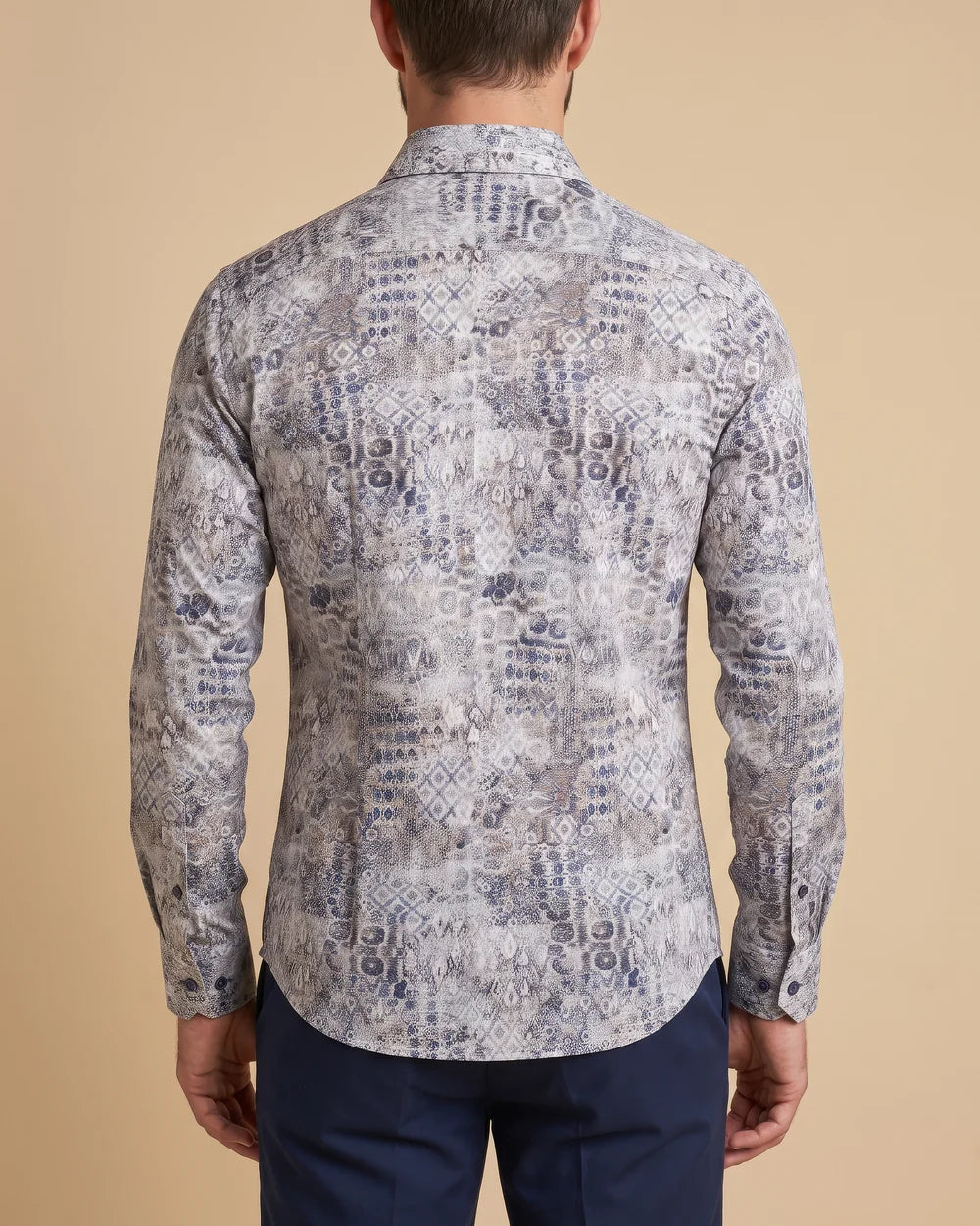 CMC1200 - Cuadra gray and navy mosaic print fashion shirt for men
