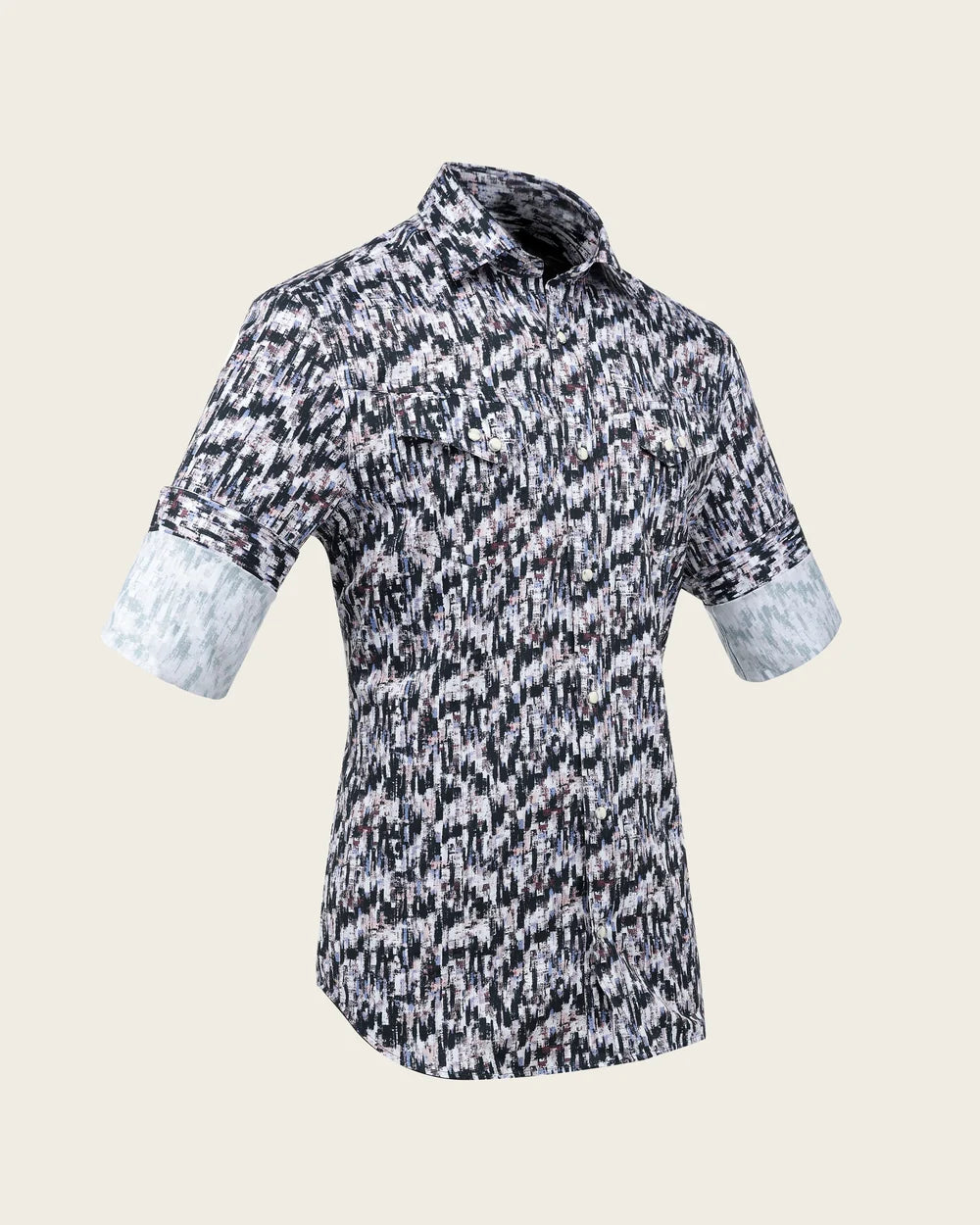 CMC1500 - Cuadra navy ikat brushstroke western snap shirt for men
