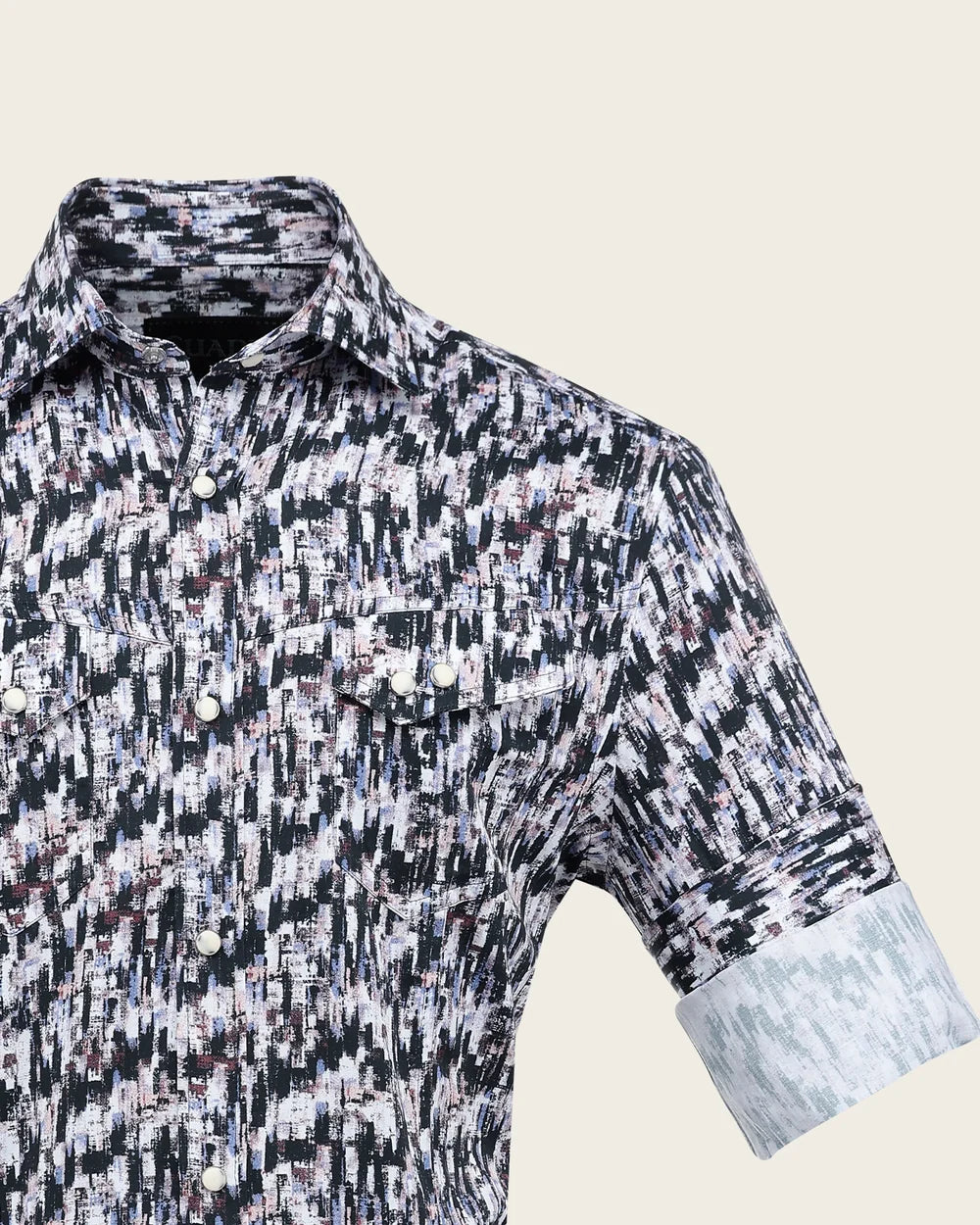 CMC1500 - Cuadra navy ikat brushstroke western snap shirt for men