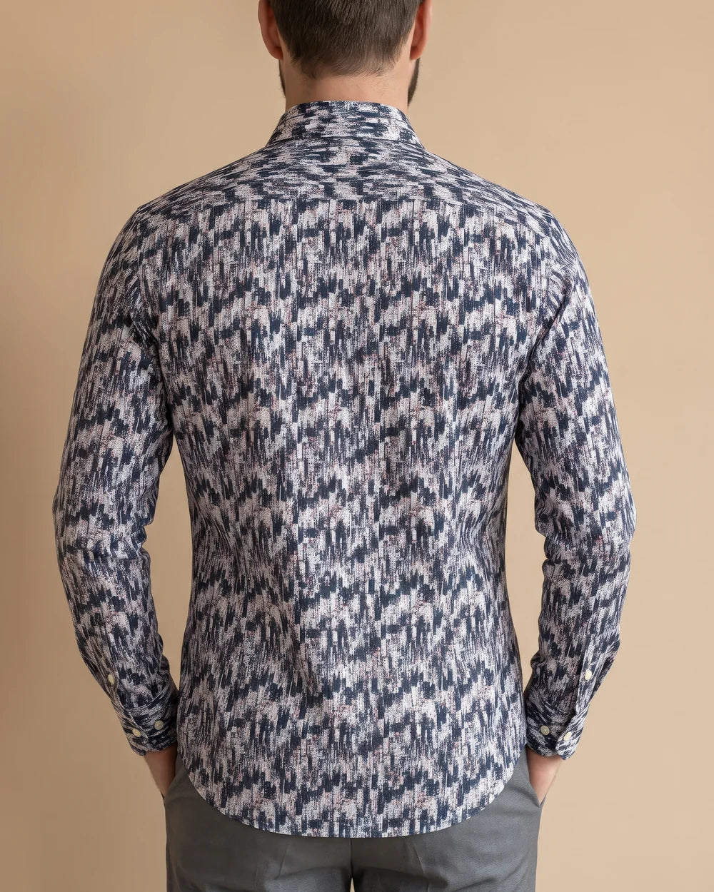 CMC1500 - Cuadra navy ikat brushstroke western snap shirt for men