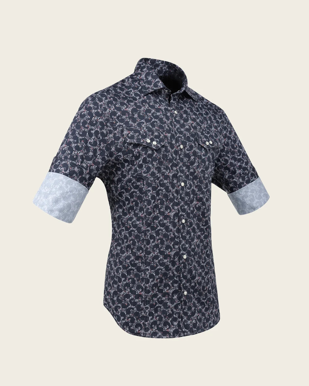 CMC1600 - Cuadra navy paisley print western snap shirt for men