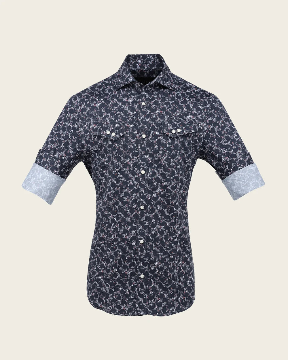 CMC1600 - Cuadra navy paisley print western snap shirt for men