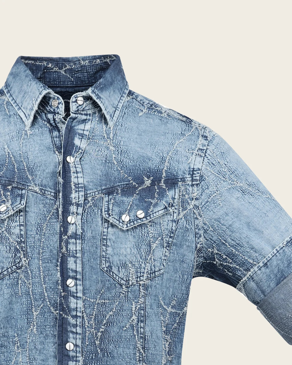 CMC2300 - Cuadra light blue acid wash denim western snap shirt for men