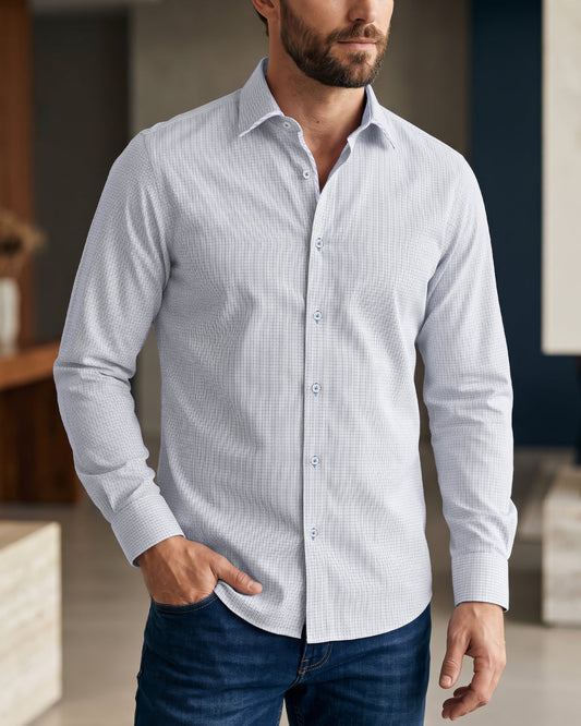 CMC2600 - Cuadra pink micro check button-up shirt with gingham contrast for men