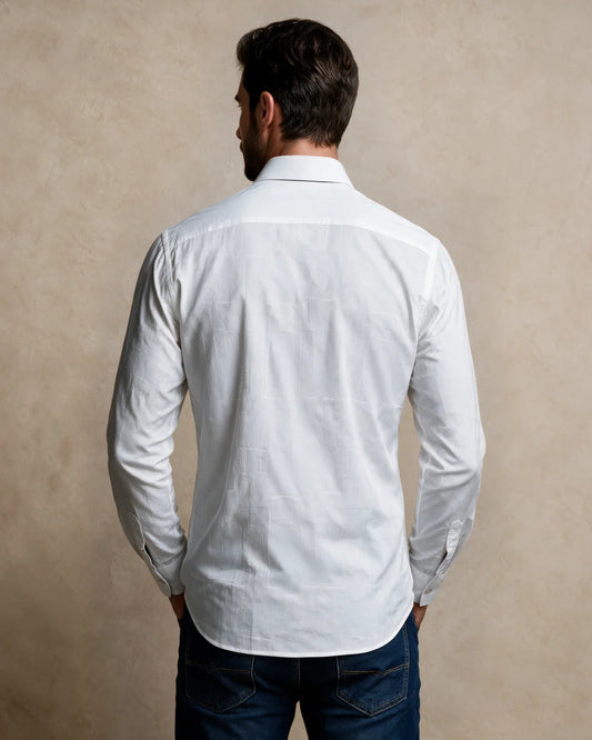 CMC5400 - Cuadra white jacquard long sleeve fashion shirt for men