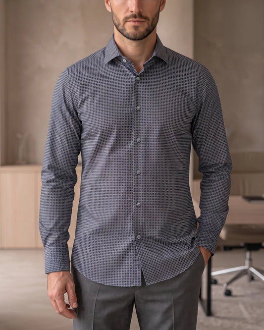 CMW2300 - Cuadra navy geometric circle print shirt with contrast cuffs for men