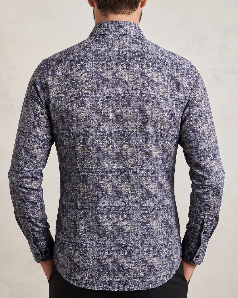 CMW2630 - Cuadra navy distressed paisley print fashion shirt for men