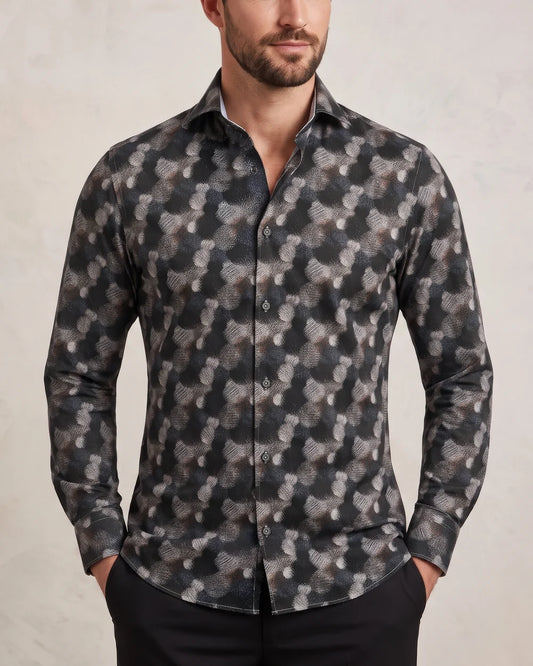 CMW2660 - Cuadra black brushstroke print fashion shirt for men