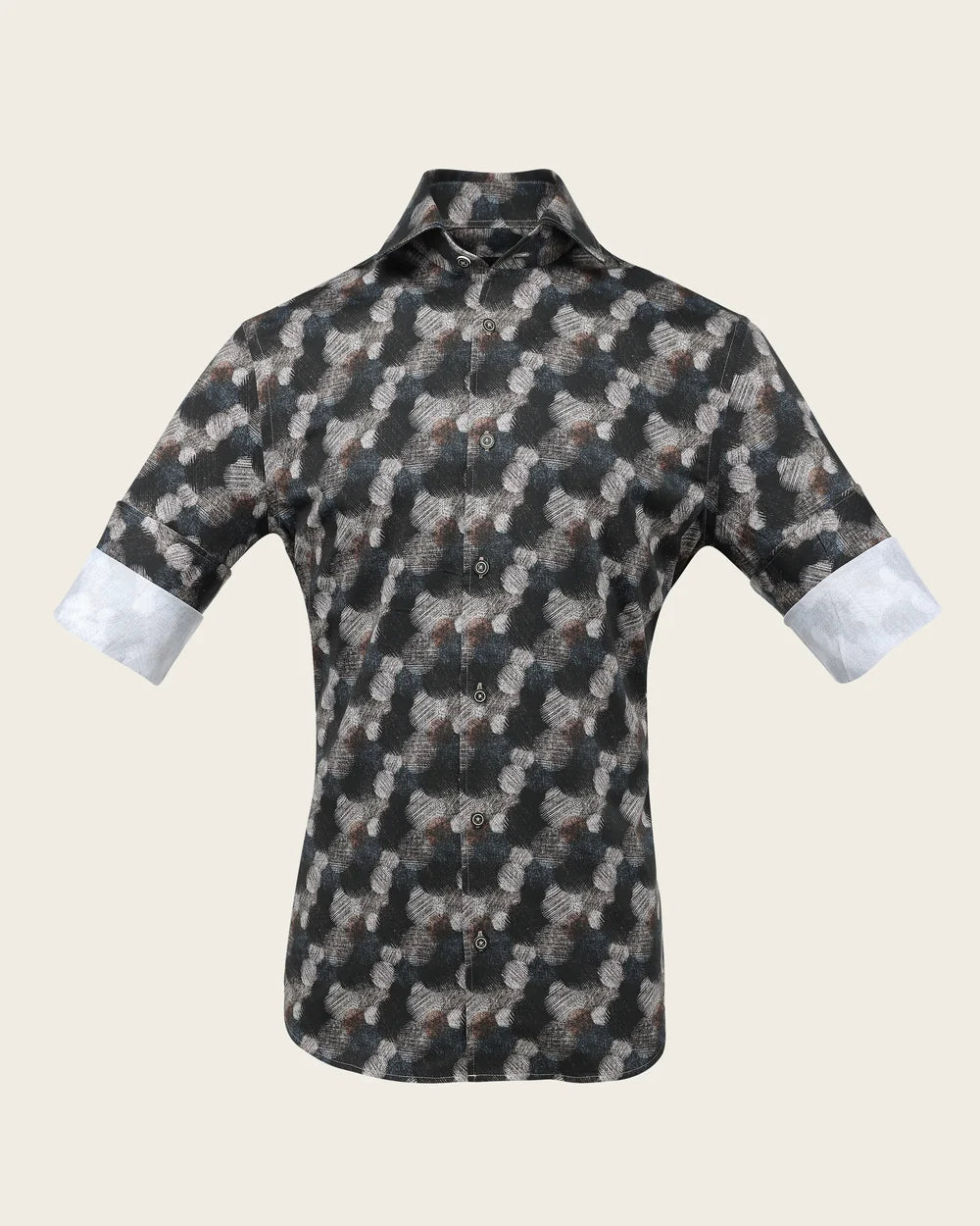 CMW2660 - Cuadra black brushstroke print fashion shirt for men