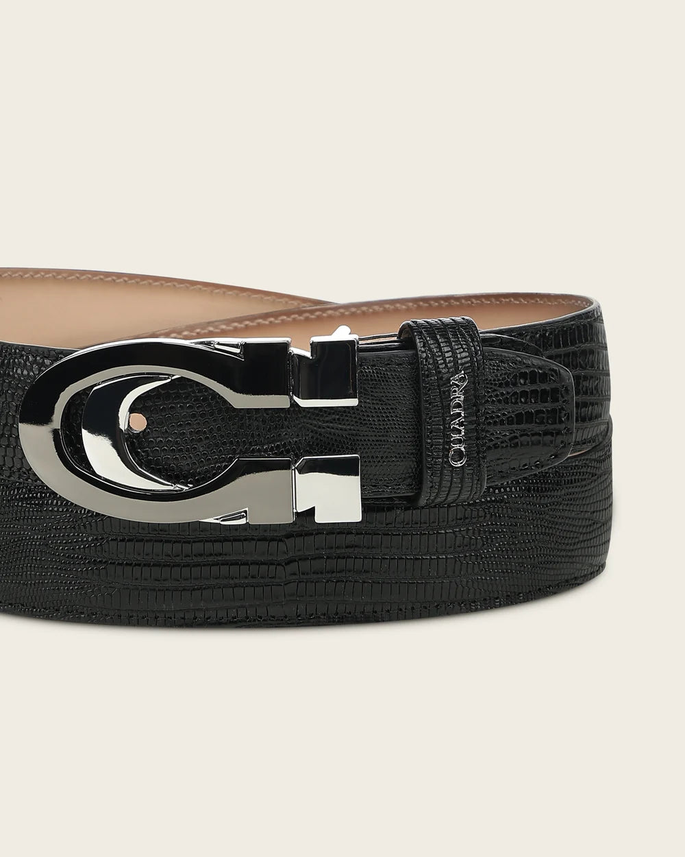 CS563LT - Cuadra Men's Black Lizard Leather Dress Belt with Polished C Buckle-Cuadra / Kuet