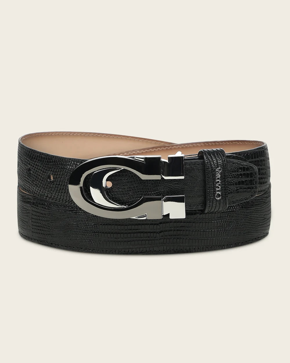CS563LT - Cuadra Men's Black Lizard Leather Dress Belt with Polished C Buckle-Cuadra / Kuet