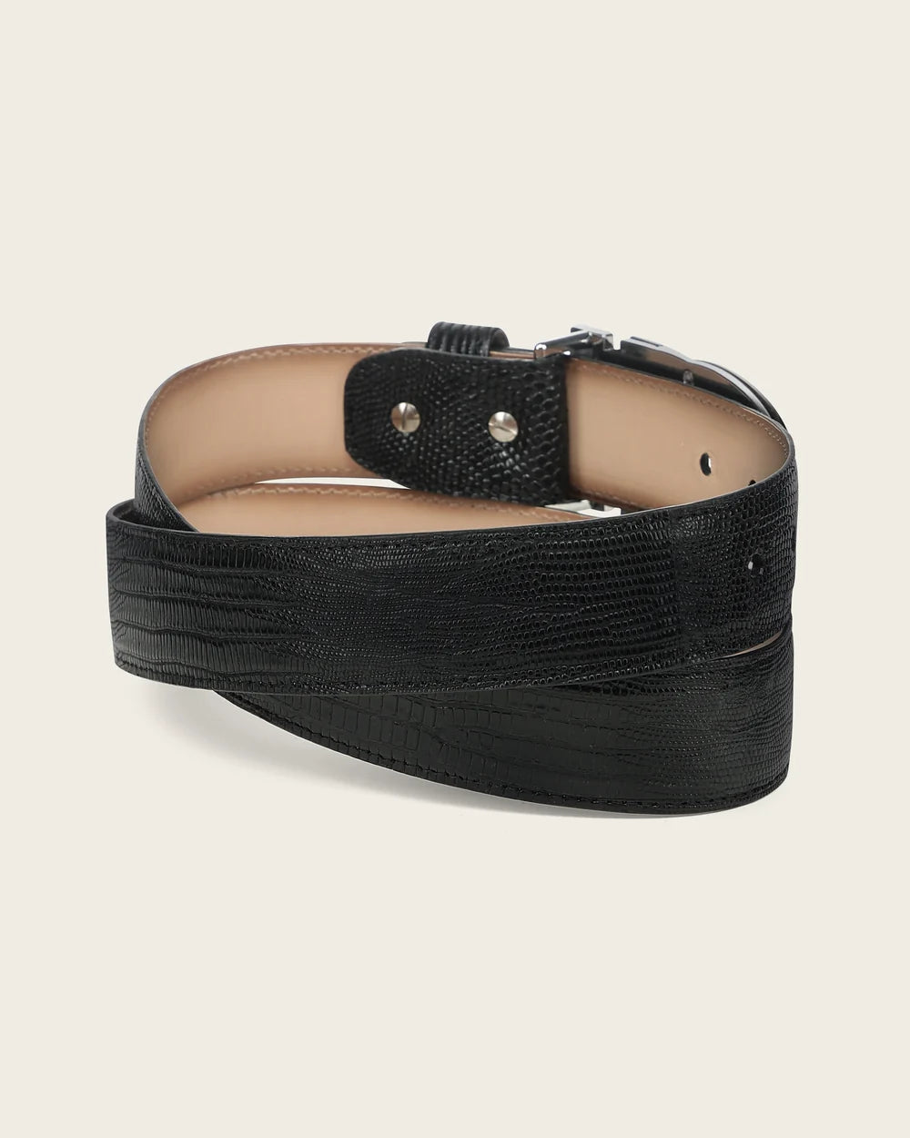CS563LT - Cuadra Men's Black Lizard Leather Dress Belt with Polished C Buckle-Cuadra / Kuet
