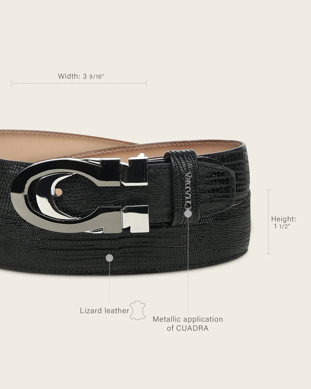 CS563LT - Cuadra Men's Black Lizard Leather Dress Belt with Polished C Buckle-Cuadra / Kuet