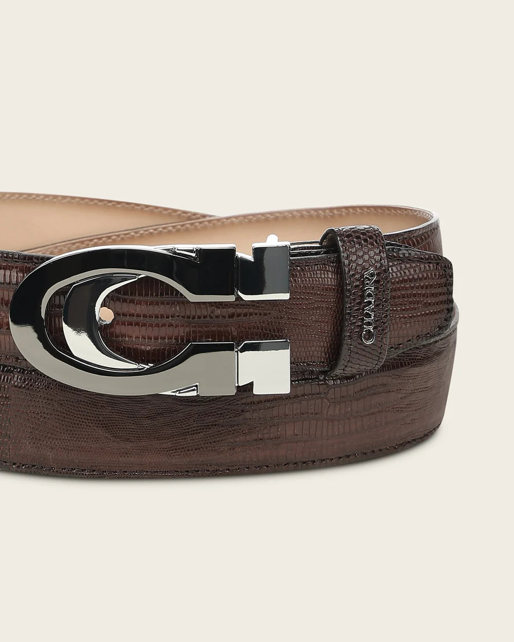 CS563LT - Cuadra Men's Brown Lizard Leather Belt with Two-Tone C Buckle-Cuadra / Kuet