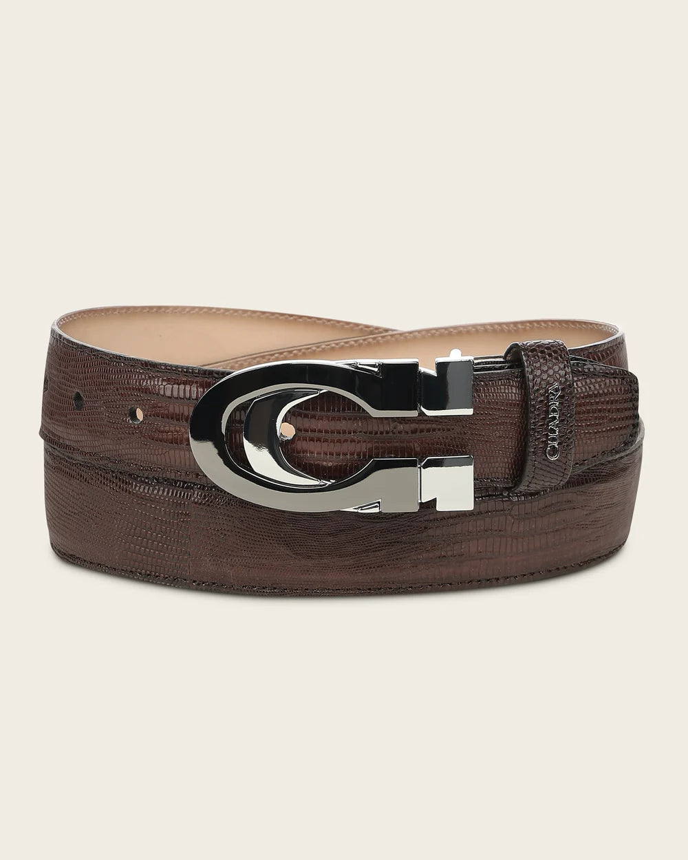 CS563LT - Cuadra Men's Brown Lizard Leather Belt with Two-Tone C Buckle-Cuadra / Kuet