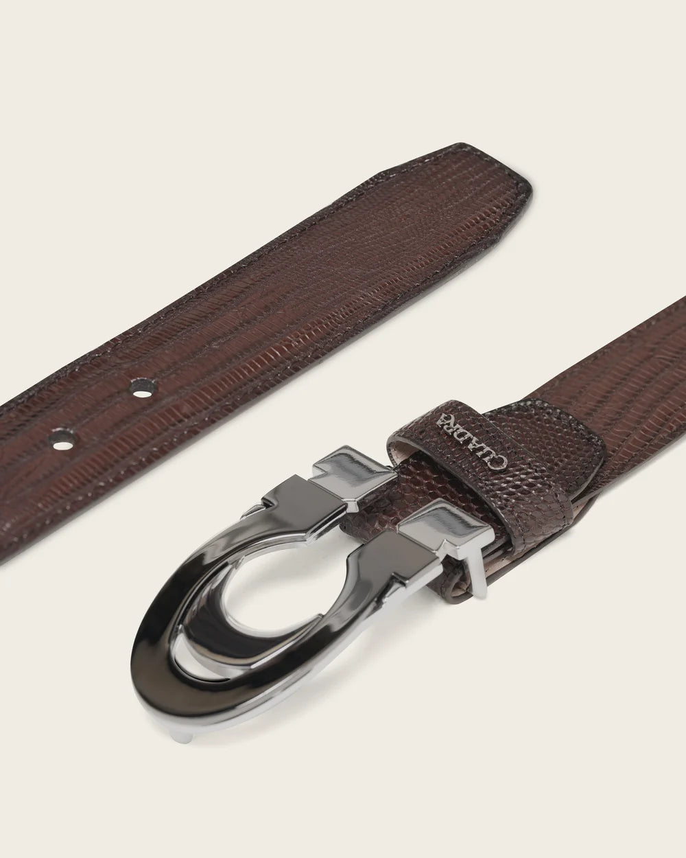CS563LT - Cuadra Men's Brown Lizard Leather Belt with Two-Tone C Buckle-Cuadra / Kuet