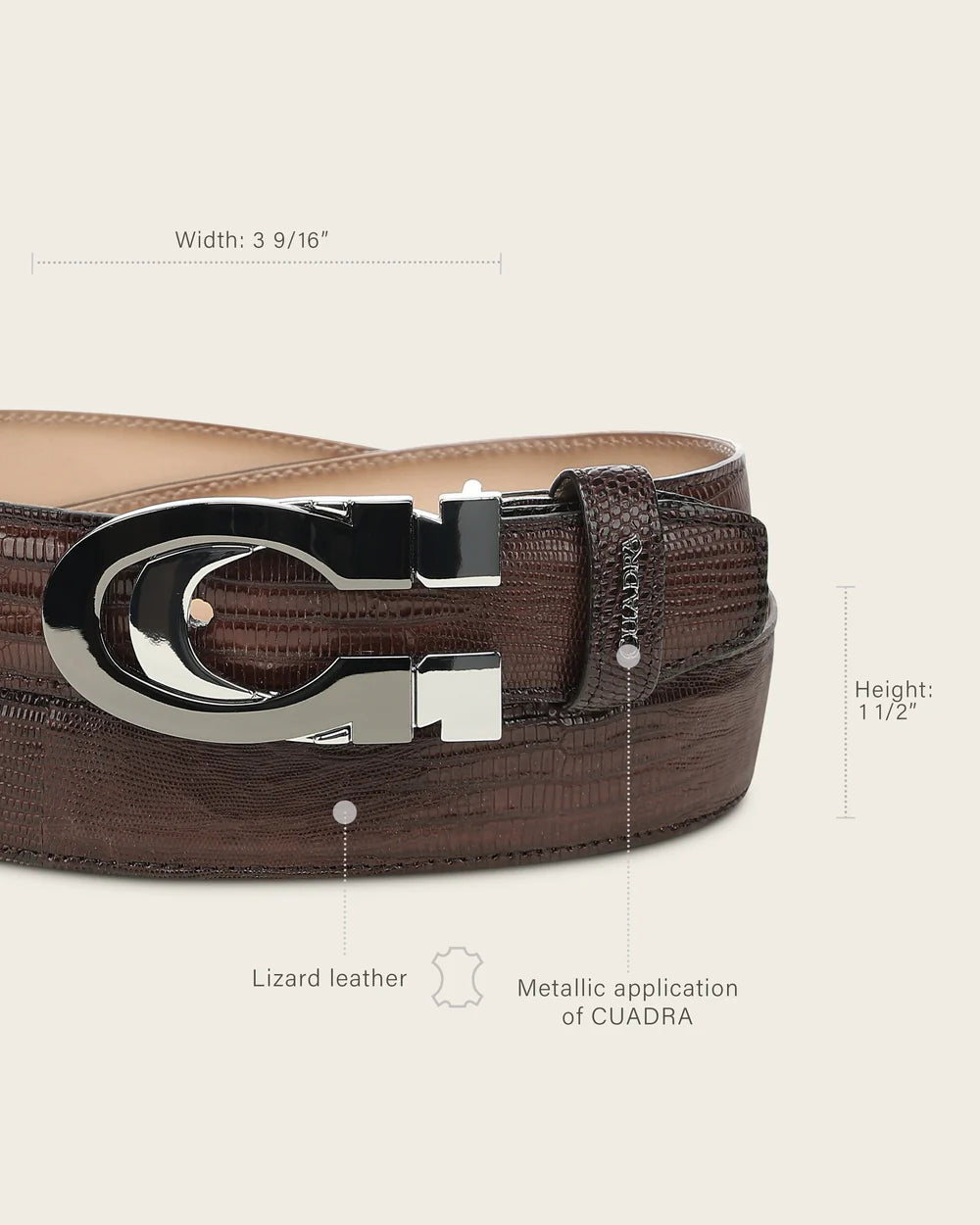CS563LT - Cuadra Men's Brown Lizard Leather Belt with Two-Tone C Buckle-Cuadra / Kuet