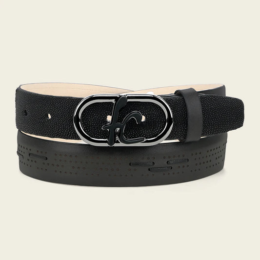 CS579MA - Franco Cuadra Black Western Fashion Stingray Belt for Men