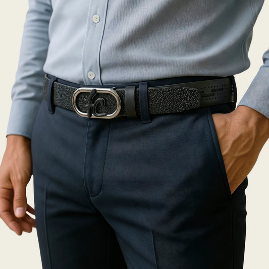 CS579MA - Franco Cuadra Black Western Fashion Stingray Belt for Men